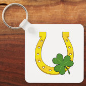 Lucky Golden Hoefijzer met Shamrock op White Sleutelhanger (Voorkant)