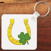 Lucky Golden Hoefijzer met Shamrock op White Sleutelhanger (Achterkant)