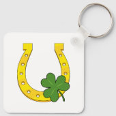Lucky Golden Hoefijzer met Shamrock op White Sleutelhanger (Achterkant)