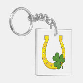 Lucky Golden Hoefijzer met Shamrock op White Sleutelhanger (Voorkant Links)