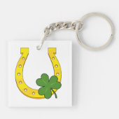 Lucky Golden Hoefijzer met Shamrock op White Sleutelhanger (Achterkant)