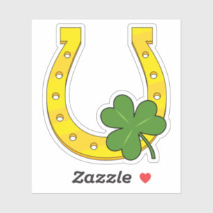 Lucky Golden Hoefijzer met Shamrock op White Sticker