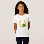 Lucky Golden Hoefijzer met Shamrock op White T-shirt (Voorkant volledig)