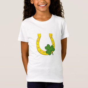 Lucky Golden Hoefijzer met Shamrock op White T-shirt