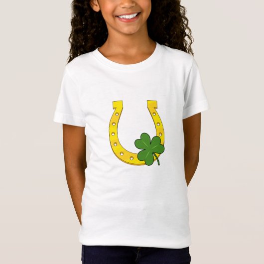 Lucky Golden Hoefijzer met Shamrock op White T-shirt (Voorkant)