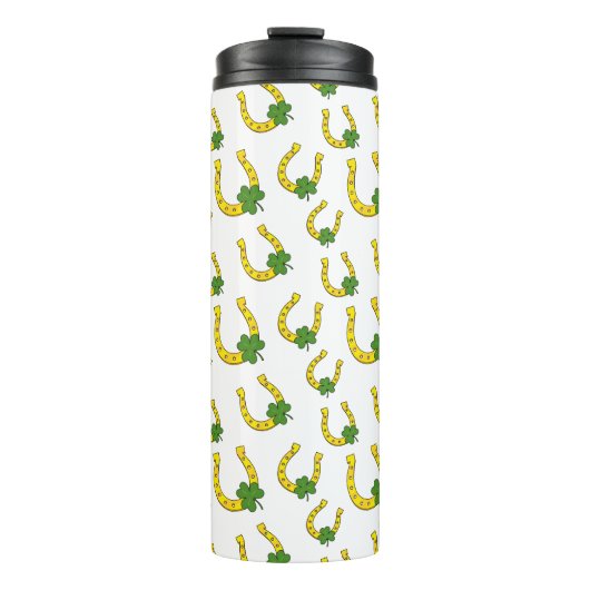 Lucky Golden Hoefijzer met Shamrock op White Thermosbeker (Voorkant)