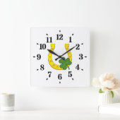 Lucky Golden Hoefijzer met Shamrock op White Vierkante Klok (Huis)