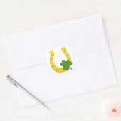 Lucky Golden Hoefijzer met Shamrock op White Vierkante Sticker (Envelop)