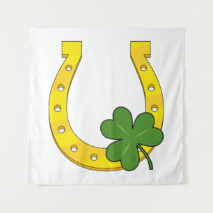 Lucky Golden Hoefijzer met Shamrock op White Wandkleed