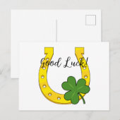 Lucky Golden Hoefijzer met Shamrock | Tekst toevoe Feestdagenkaart (Voorkant / Achterkant)