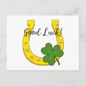 Lucky Golden Hoefijzer met Shamrock | Tekst toevoe Feestdagenkaart (Voorkant)