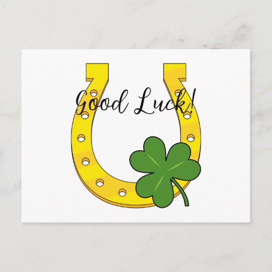 Lucky Golden Hoefijzer met Shamrock | Tekst toevoe Feestdagenkaart (Voorkant)