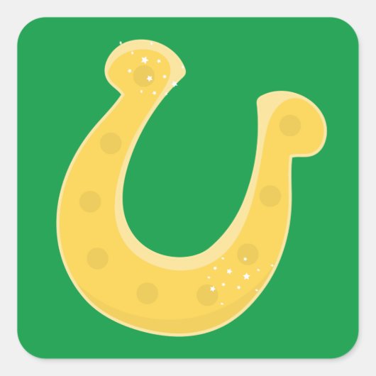 Lucky golden hoefijzer vierkante sticker (Voorkant)