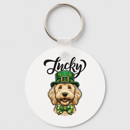 Lucky Goldendoodle-hond St. Patrick's Day Kinderen Sleutelhanger (Voorkant)