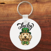 Lucky Goldendoodle-hond St. Patrick's Day Kinderen Sleutelhanger (Voorkant)