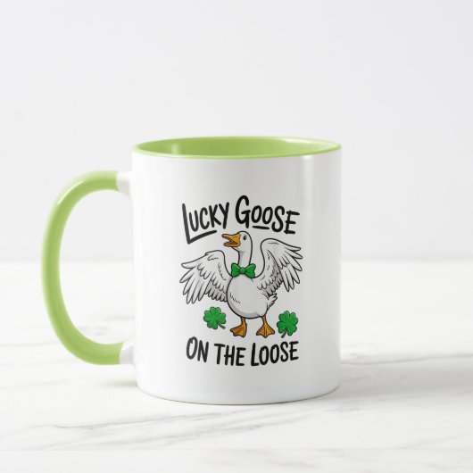 Lucky Goose On The Loose Grappige Gans Klaver Mok (Links)