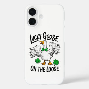 Lucky Goose On The Loose Grappige Gans Shamrock  iPhone 16 Hoesje