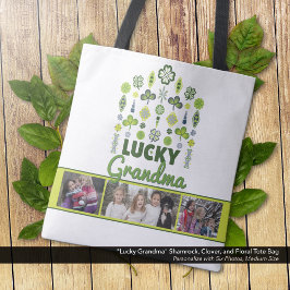 "Lucky Grandma" Shamrock Clover Bloemenfoto Tote Bag