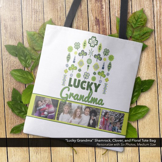 "Lucky Grandma" Shamrock Clover Bloemenfoto Tote Bag