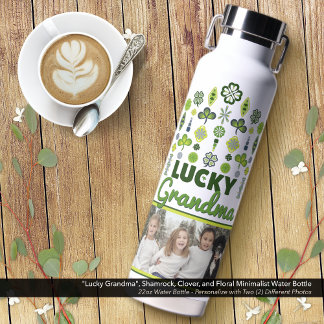 "Lucky Grandma" Shamrock Clover Bloemenfoto Waterfles