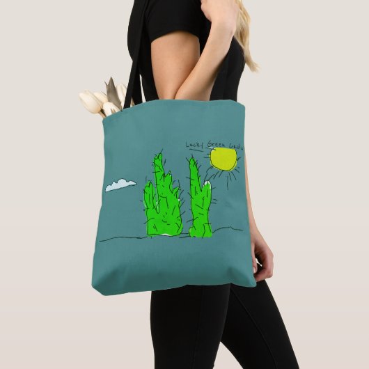 Lucky Green Cactus Doodle Funky Boodschappentas Tote Bag (Dichtbij)