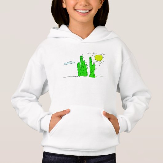 Lucky Green Cactus Doodle Funky Hoodie (Voorkant)