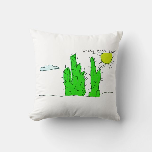 Lucky Green Cactus Doodle Funky Worpillow Kussen (Voorkant)