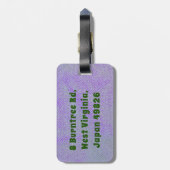 Lucky Green Canvas klaver op paarse denim Bagagelabel (Achterkant verticaal)