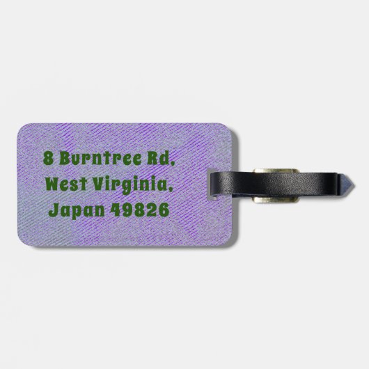 Lucky Green Canvas klaver op paarse denim Bagagelabel (Achterkant horizontaal)