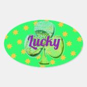 Lucky green clover leaf ovale sticker (Voorkant)