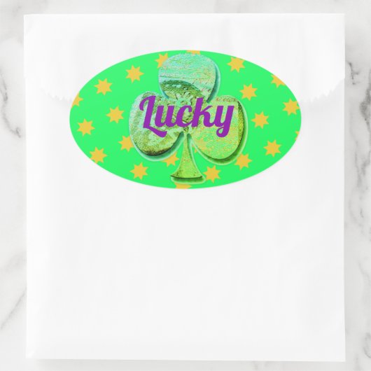 Lucky green clover leaf ovale sticker (Tas)
