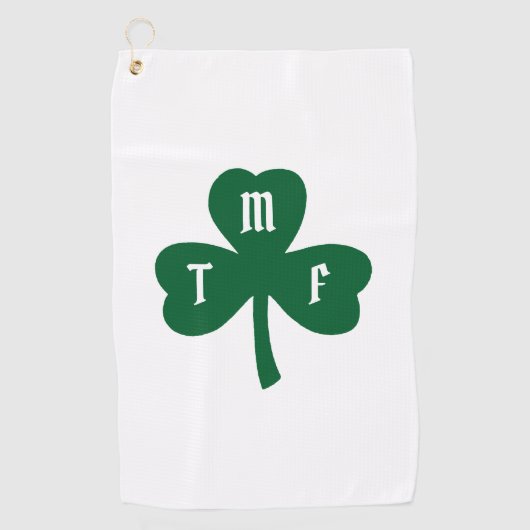 Lucky Green Clover Shamrock Monogram Initialen Golfhanddoek (Voorkant)