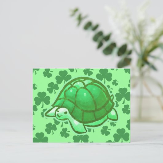 Lucky Green Clover Turtles Briefkaart (Staand voorkant)