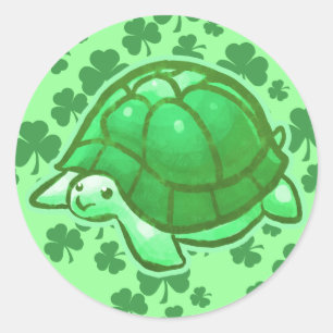 Lucky Green Clover Turtles Ronde Sticker