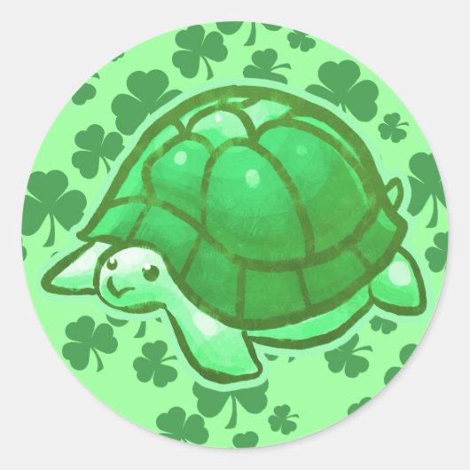 Lucky Green Clover Turtles Ronde Sticker (Voorkant)