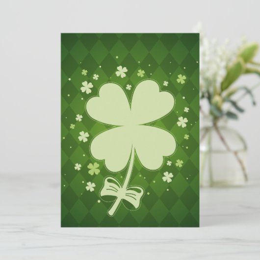 Lucky Green Diamond Four Leaf Ribbon Clover Aankondiging (Staand voorkant)