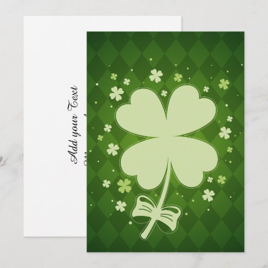 Lucky Green Diamond Four Leaf Ribbon Clover Aankondiging (Voorkant / Achterkant)