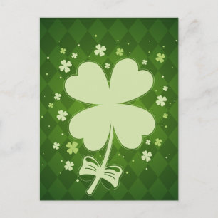 Lucky Green Diamond Four Leaf Ribbon Clover Aankondigingskaart