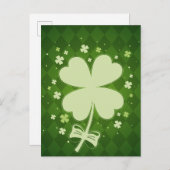 Lucky Green Diamond Four Leaf Ribbon Clover Aankondigingskaart (Voorkant / Achterkant)