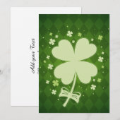 Lucky Green Diamond Four Leaf Ribbon Clover Feestdagenkaart (Voorkant / Achterkant)