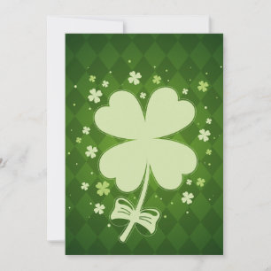Lucky Green Diamond Four Leaf Ribbon Clover Feestdagenkaart