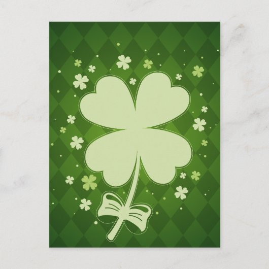 Lucky Green Diamond Four Leaf Ribbon Clover Feestdagenkaart (Voorkant)