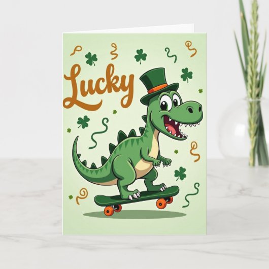 Lucky Green Dino Pattern Card Kaart (Voorkant)
