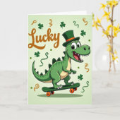 Lucky Green Dino Pattern Card Kaart (Gele Bloem)