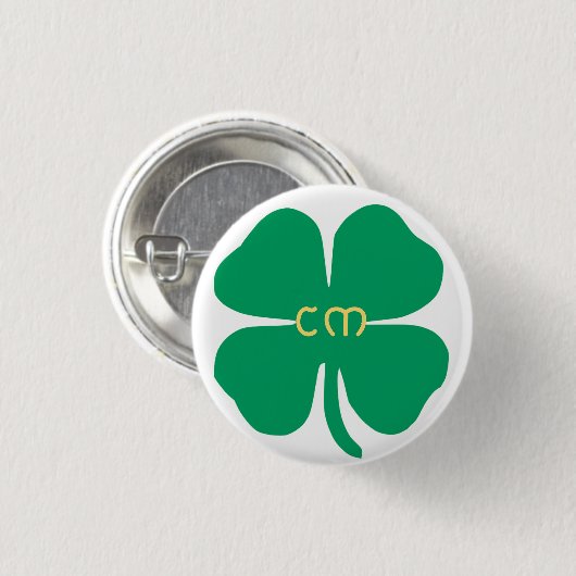 Lucky Green Four Leaf Clover Name Initialen Ronde Button 3,2 Cm (Voorkant /achterkant)