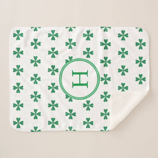 Lucky Green Four Leaf Clover Sherpa Deken (Voorkant (horizontaal))
