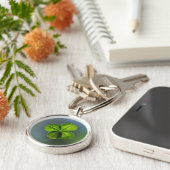 Lucky Green Four Leaf Clover Sleutelhanger (Zijkant)