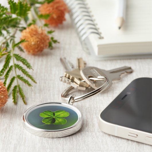 Lucky Green Four Leaf Clover Sleutelhanger (Zijkant)
