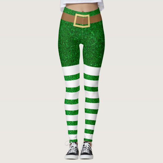 Lucky Green Glitter Leprechaun St. Patrick's Day Leggings (Voorkant)