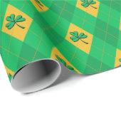 Lucky Green & Gold Clover Argyle St. Patrick's Day Cadeaupapier (Rol Hoek)